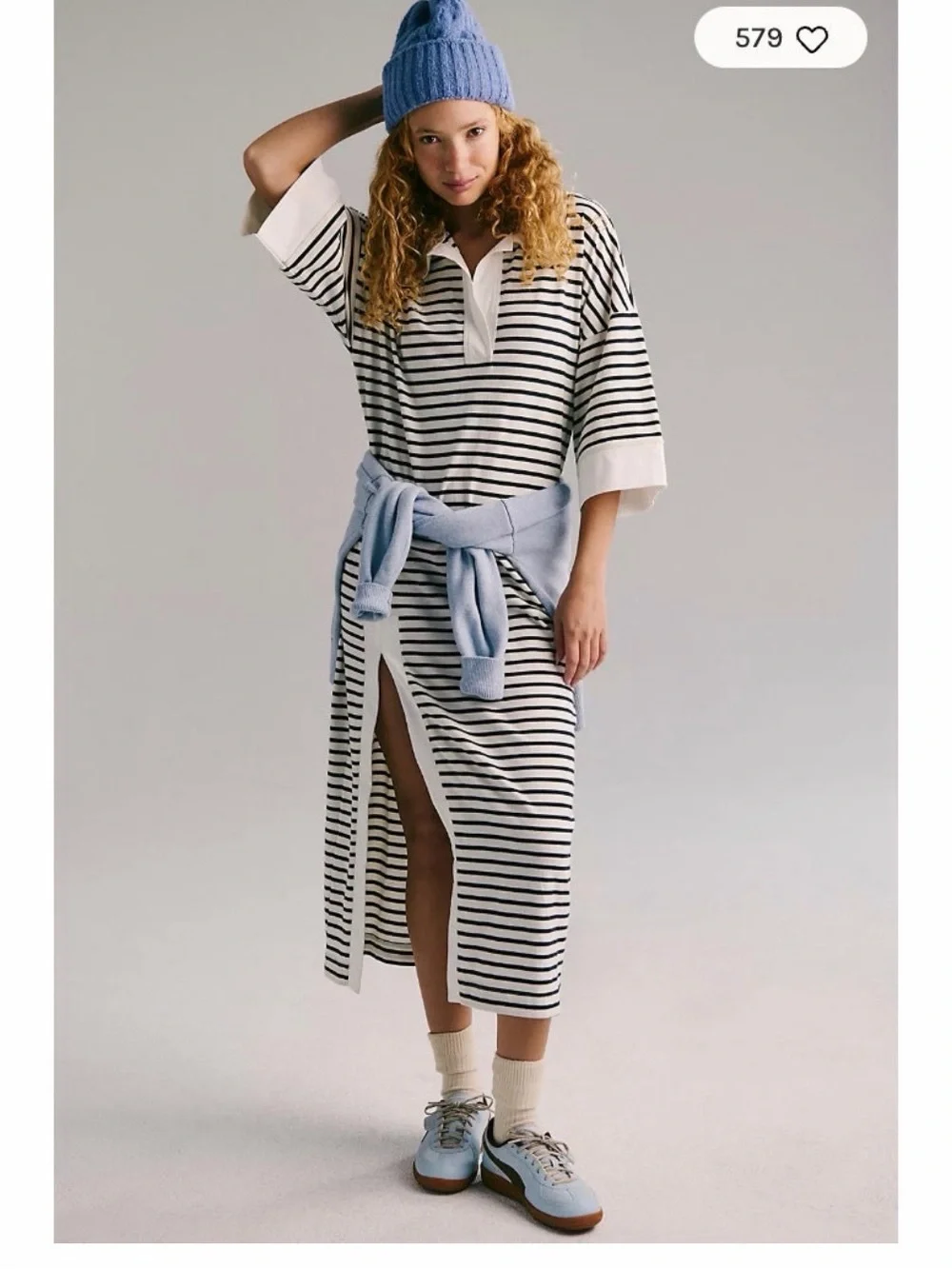 Free people-Free-est Striped Polo Midi Dress in White and Black